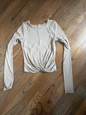 Vuori Twist-Front Long Sleeve Top in tan